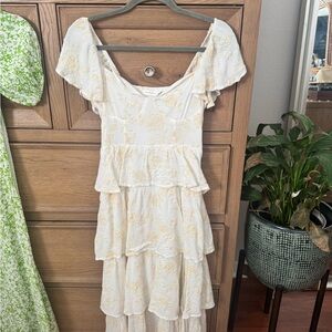 Altar'd State Cream Tiered Embroidered Maxi Dress